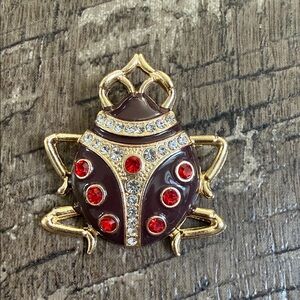 Gold Tone Red Jewel Ladybug Brooch